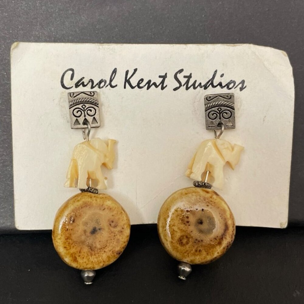 Carol Kent Studios‎ Designer Earrings Elephant Trunk Up Dangle Boho Artsy Lucky